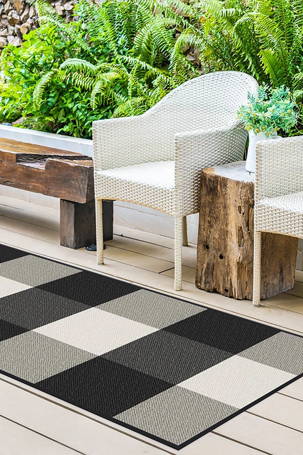 Promo ๐คฉ Ruggable Outdoor Gingham Plaid Black & White Rug โญ - Image 8