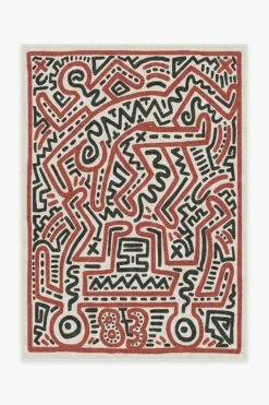 Cheapest 👍 Ruggable Keith Haring Funny Gallery Ivory & Red 🎉